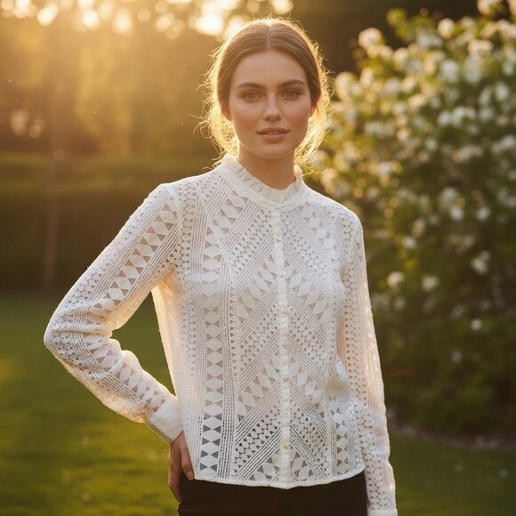 Meadow Rue by Anthropologie Romantic White Lace Button-Front Blouse Size 14 - Picture 1 of 6